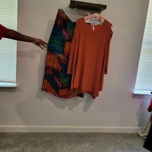 Plus Size 2-pc cold shoulder fall colors skirt and tunic set size 2x